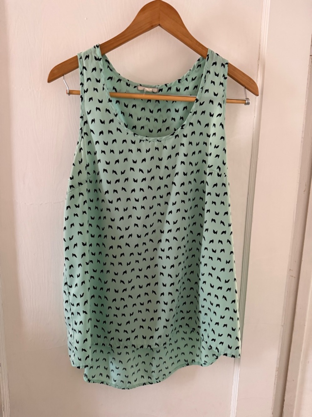 Pleione Mint Green Tank Top with Black Bow Print